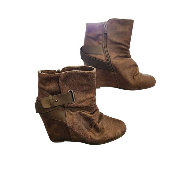 Aldo Womens Size 9 Brown Leather Fashion Hidden Wedge Zip Up Ankle Booties Shoes - Picture 1 of 5